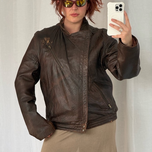 ✦ Vintage Faded Leather Moto Jacket ✦ - Picture 3 of 8